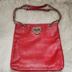 DKNY Red Pebbled Leather Shoulder/Crossbody Bag
